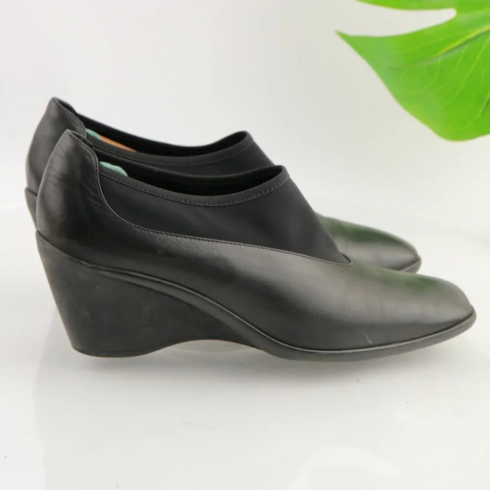 Aquatalia Womens Boot Size 9.5‎ Waterproof Black Leather Bootie Wedge Heel Pumps
